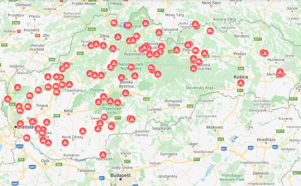 Mapa kempov na Slovensku